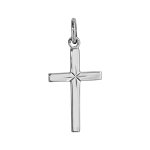 Pendentif croix en argent rhodi� avec �toile diamant�e au centre 20x12mm