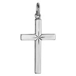 Pendentif croix en argent rhodi� avec �toile diamant�e au centre 24mm x 15mm