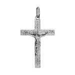 Pendentif croix en argent rhodi� j�sus christ sur la croix grand mod�le diamant� - 35mm x 24mm