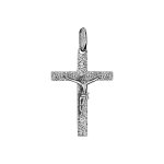 Pendentif croix en argent rhodi� j�sus christ sur la croix moyen mod�le diamant� - 29mm x 19mm
