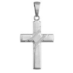 Pendentif croix en argent rhodi avec larges stries en travers