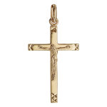 Pendentif en plaqu or croix fine avec christ sur la croix et ciselage aux extrmits