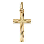 Pendentif croix en plaqu or moyenne gravure  aspect bois