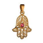 Pendentif main de fatma pierre rouge plaqué or Pendentif main de fatma pierre rouge plaqué or