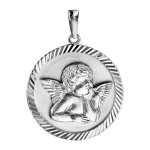 Pendentif mdaille en argent rhodi ange contour diamant