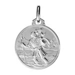 Pendentif mdaille en argent rhodi de saint - christophe en relief - diamtre 16mm