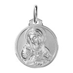 Pendentif mdaille en argent rhodi vierge marie et l'enfant jsus christ - diamtre 16mm