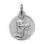 Pendentif mdaille en argent rhodi zodiaque verseau