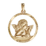 Pendentif mdaille en plaqu or ajour ange contour diamant