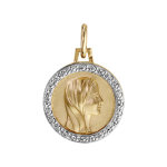 Pendentif médaille plaqué or vierge contour oxydes blancs sertis 16mm Pendentif médaille plaqué or vierge contour oxydes blancs sertis 16mm