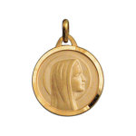 Pendentif mdaille en plaqu or vierge marie en relief et bord brillant