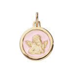 Pendentif en plaqu or ange sur fond rose ple
