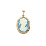 Pendentif en plaqué or camée bleu ovale contour lisse - grand modèle Pendentif en plaqué or camée bleu ovale contour lisse - grand modèle