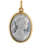 Pendentif en plaqu or came bleu ovale