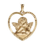 Pendentif plaqu or coeur ajour ange contour diamant