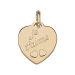 Pendentif en plaqué or coeur gravé je t'aime et découpé 2 petits coeurs Pendentif en plaqué or coeur gravé je t'aime et découpé 2 petits coeurs