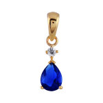 Collier en plaqu� or avec pendentif collection joaillerie goutte en oxyde bleu fonc� suspendue � 1 petit ...
