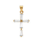 Pendentif en plaqu� or croix 20mm x 12mm avec oxydes blancs forme baguette