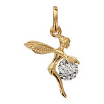 Pendentif en plaqu or fe qui tient 1 boule en rsine et strass blancs