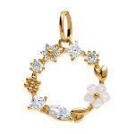 Pendentif en plaqu� or jardin fleuri d'oxydes blancs et sa fleur de nacre blanche