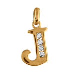 Pendentif en plaqu or lettre j orne d'oxydes blancs sur une partie