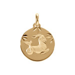 Pendentif en plaqu or mdaille 15mm diamant zodiaque capricorne