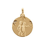 Pendentif en plaqu or mdaille 15mm diamant zodiaque gemeaux