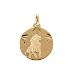 Pendentif en plaqu or mdaille 15mm diamant zodiaque lion