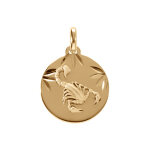 Pendentif en plaqu or mdaille 15mm diamant zodiaque scorpion