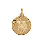 Pendentif en plaqu or mdaille 15mm diamant zodiaque taureau