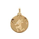 Pendentif en plaqu or mdaille 15mm diamant zodiaque verseau