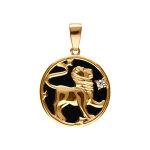 Pendentif en plaqu or mdaille 15mm, onyx noir imitation, zodiaque lion et un oxyde blanc