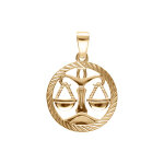Pendentif en plaqu� or m�daille 15mm stri�e zodiaque balance decoup�e