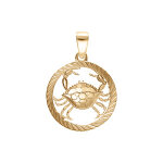 Pendentif en plaqu or mdaille 15mm strie zodiaque cancer decoup