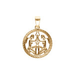 Pendentif en plaqu� or m�daille 15mm stri�e zodiaque gemeaux decoup�s