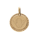 Pendentif en plaqu or mdaille 16mm motif ange et contour diamant