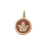 Pendentif en plaqu or mdaille avec ange sur fond corail