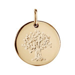 Pendentif en plaqu or mdaille avec arbre de vie grav - diamtre 16mm