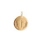 Pendentif plaqu� or m�daille ronde 15mm avec croix et rameau