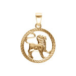 Pendentif en plaqu� or m�daille stri�e 15mm zodiaque lion decoup�