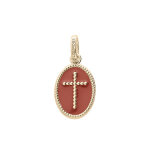 Pendentif en plaqu� or ovale croix sur fond corail
