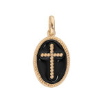 Pendentif en plaqu or ovale croix sur fond noir