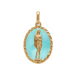 Pendentif plaqué or ovale marie madeleine 18mm x 13mm sur fond résine bleu ciel Pendentif plaqué or ovale marie madeleine 18mm x 13mm sur fond résine bleu ciel