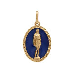Pendentif en plaqué or ovale marie madeleine 18mm x 13mm sur fond résine bleu foncé Pendentif en plaqué or ovale marie madeleine 18mm x 13mm sur fond résine bleu foncé