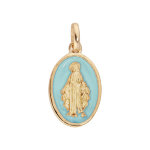 Pendentif en plaqu or ovale miraculeuse fond bleu ciel
