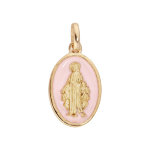 Pendentif en plaqu or ovale miraculeuse fond rose ple