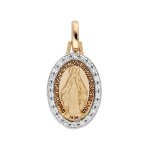 Pendentif en plaqu or 15mm ovale recto verso miraculeuse contour oxydes blancs sertis