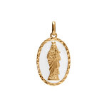 Pendentif en plaqu or ovale vierge et l'enfant 20mmx13mm fond blanc