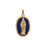 Pendentif en plaqu or ovale vierge et l'enfant 20mmx13mm fond bleu fonc