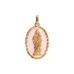 Pendentif en plaqu or ovale vierge et l'enfant 20mmx13mm fond rose